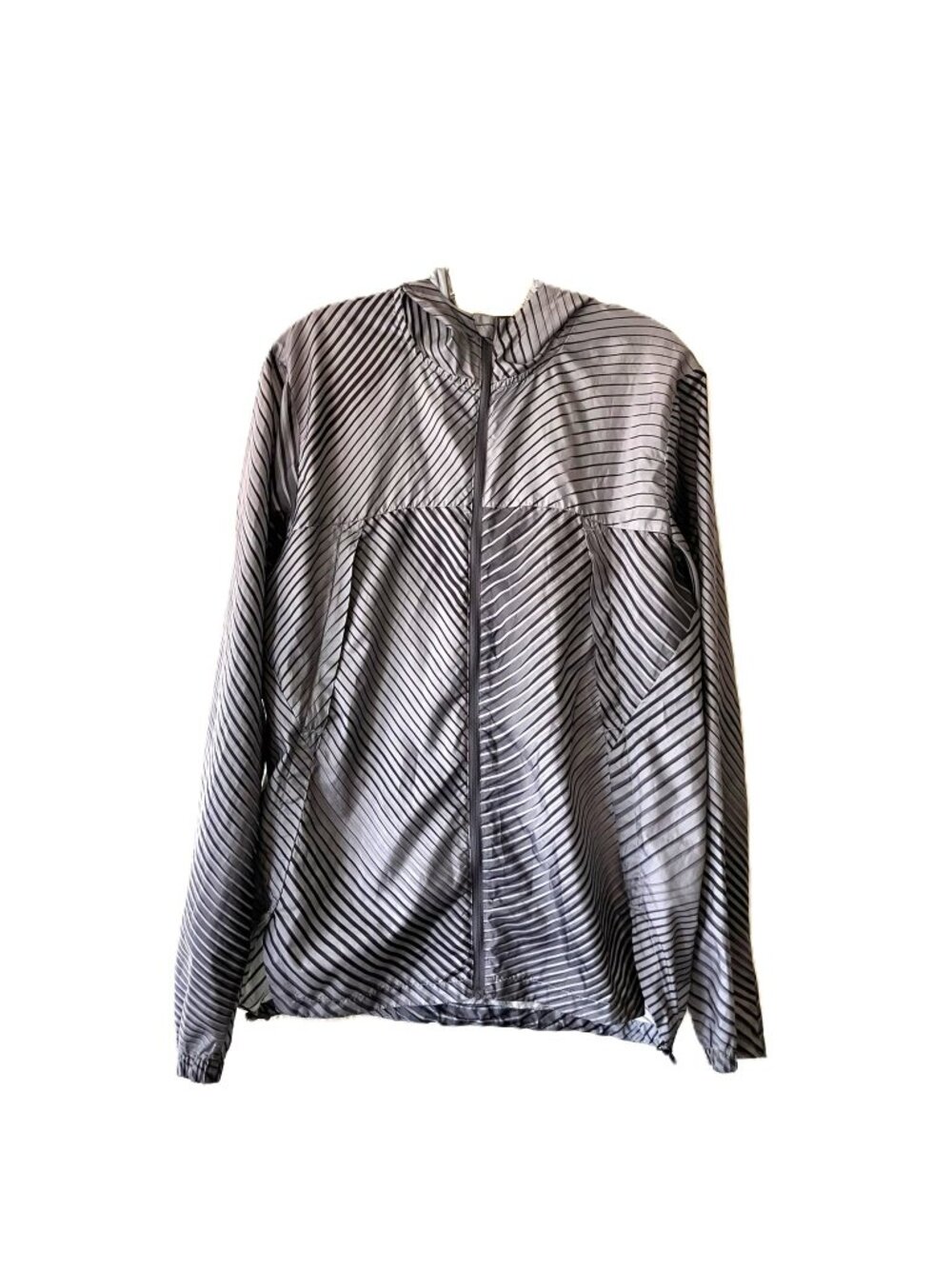 Asics Packable Windbreaker Jacket Men's Medium Gray Striped Lightweight